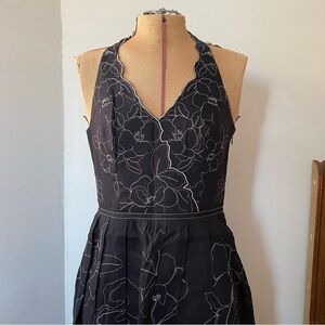 Ann Taylor Linen Embroidered Midi Dress 4 | Black White Mock Wrap Garden Party